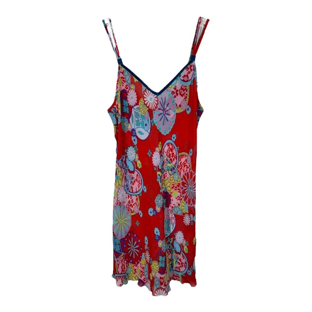 Josie Natori Nightgown Chemise Robe Two Piece Set Small Red Asian Floral Velvet - Picture 3 of 8